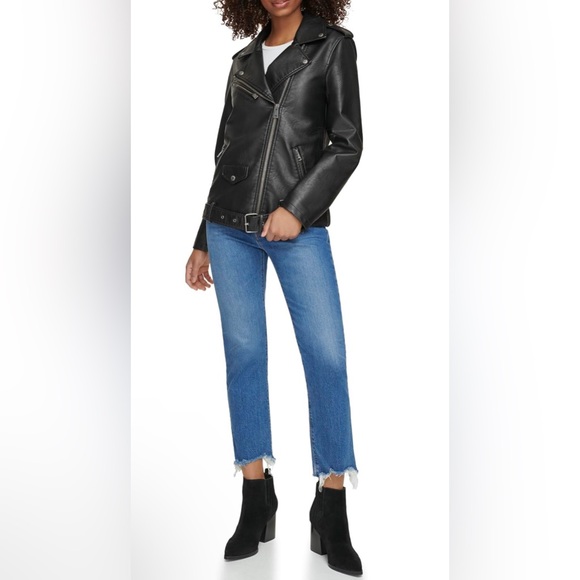 Levi's Womens Oversized Faux Leather Belted Motorcycle Jacket (Plus size option) - Picture 2 of 6